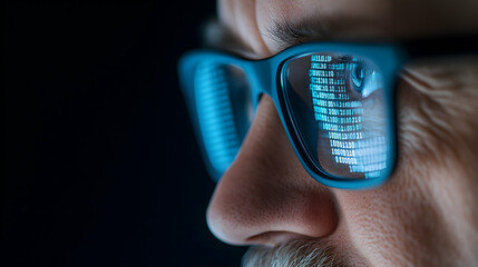 Programmer's Glasses Reflecting Code at Night.