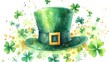 © Aka - Watercolor green leprechaun hat with shamrocks.