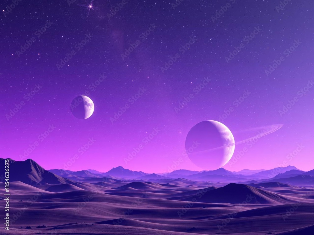 Space background featuring a purple planet landscape with stars ...