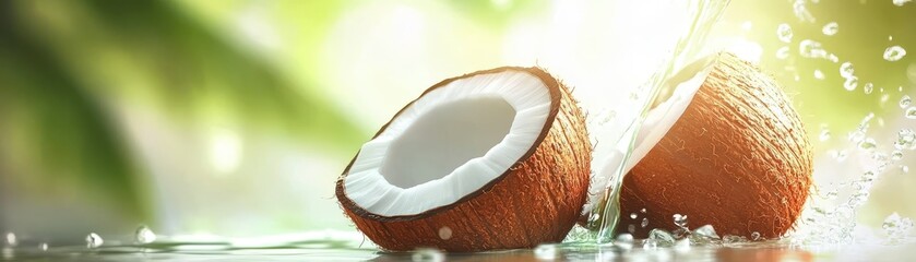 Wall Mural - tropical coconut water splash, refreshing summer drink for a healthy lifestyle