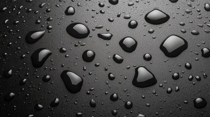 Wall Mural - mesmerizing macro, water droplets on a black surface reflecting light in abstract patterns