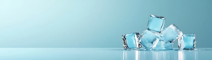 Wall Mural - melting ice cubes on table, a refreshing closeup of coolness