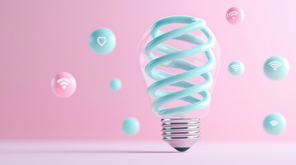 Wall Mural - a whimsical light bulb featuring a swirl of mint green frosting, surrounded by colorful spheres agai