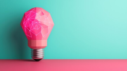 Wall Mural - a geometric, pink light bulb with a modern design is displayed against a turquoise background, showc