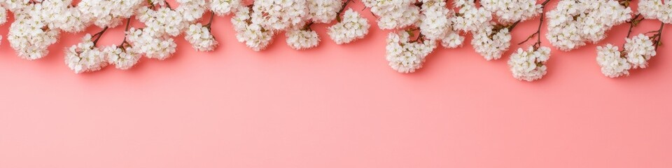 Canvas Print - Spring Gypsophila and Carnations on Pastel Pink Background for Greeting Cards