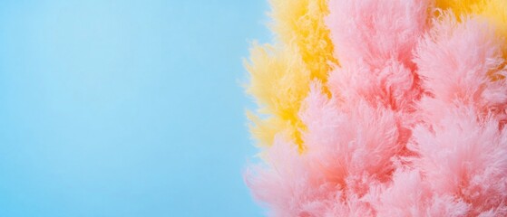 Poster - Colorful Floral Abstract with Pink and Yellow Feathers on Blue Gradient Background