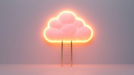 Wall Mural - a glowing cloud with a ladder beneath it, symbolizing aspiration and connectivity in a digital world