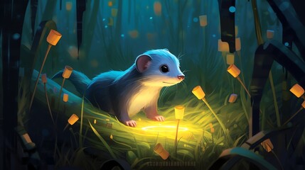 Wall Mural - Cute creature in magical forest.