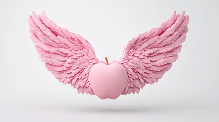 Wall Mural - A whimsical design featuring a pink apple with feathery wings, combining elements of fantasy and creativity in a playful display.