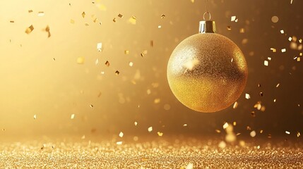 Wall Mural - falling golden 3d christmas ornament with intricate patterns on a radiant gold background – festive 