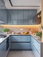 Modern Blue Kitchen Design With Stylish Cabinets And Appliances