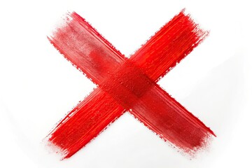 A striking red cross bokeh image, artistically painted, stands out against a clean white background.