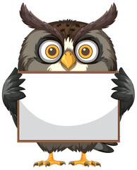 Poster - Wise Owl Holding a Blank Sign