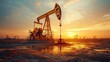 © diowcnx - [Oil rig at sunrise or sunset] Oil Rig at Sunrise/Sunset: Serene Industrial Landscape