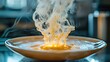 © bulegendut - Liquid nitrogen creates smoky effect over yellow liquid in bowl.