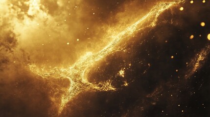 Wall Mural - Bright Golden Wave of Shimmering Particles on Dark Background