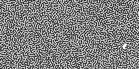 Poster - Turing reaction diffusion monochrome seamless pattern with chaotic motion .Linear design with biological shapes. Organic lines in memphis. abstract turing organic wallpaper background .	