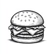 © lestari - Hand-drawn sketch of a delicious double cheeseburger with lettuce.