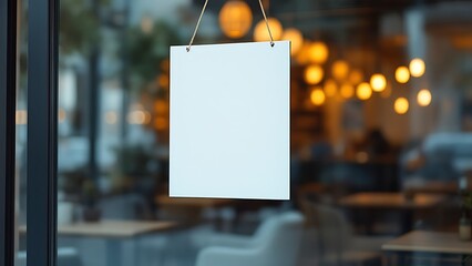 Wall Mural - white paper poster mockup displayed outside the building restaurant. marketing and business concept.