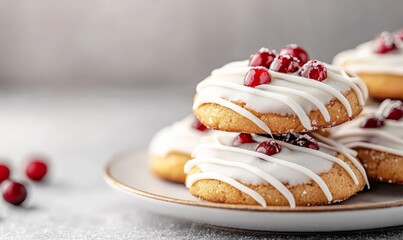 Wall Mural - delicious round christmas cookies with white chocolate and cranberries on a plate