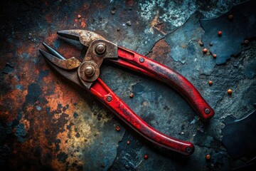 Wall Mural - AI-crafted urban exploration: red pliers stand out against a dark, gritty, industrial backdrop.