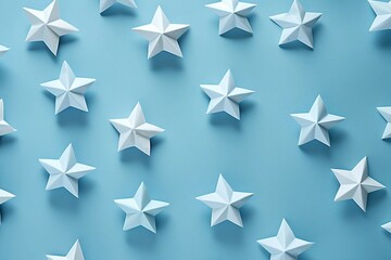 Wall Mural - White Origami Stars on Blue Background