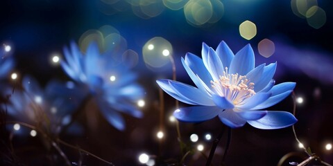 Wall Mural - Blue Lotus Flower with Stars and Lights Background