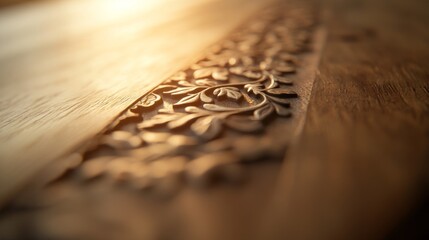 Aufkleber - Close-up view of a detailed silver frame featuring delicate floral engravings, positioned on a soft beige background with ample copy space