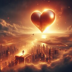 Wall Mural - 252 love a heart glowing with warmth descending towards a waitin