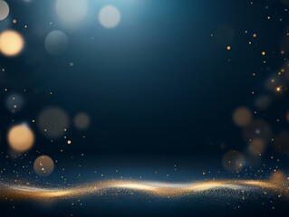 Poster - Close-up view showcasing swirling golden particles against a deep navy blue backdrop, enhanced by light streaks for a luxurious and abstract aesthetic