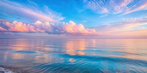 Canvas Print - Serene Seascape Pastel Clouds Reflecting on Calm Ocean Waters at Sunset