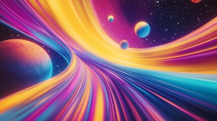 Wall Mural - colorful abstract space scene with swirling light trails and celestial bodies in a cosmic setting