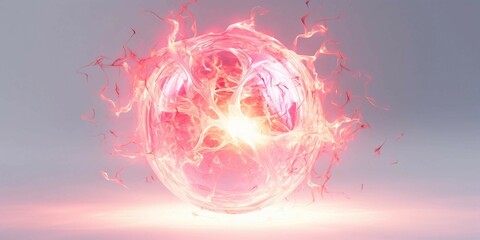 Wall Mural - Abstract Image of a Pink Glowing Orb on a White Surface 