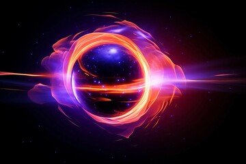 Wall Mural - Powerful Image of Orange Sphere Hurtling Through Space with a Halo of Blue and Purple Light