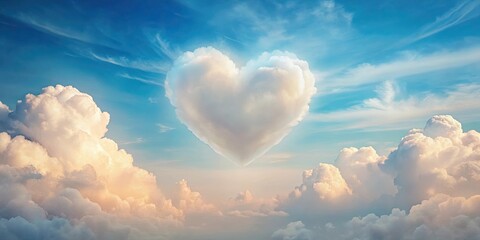 Poster - Heart-shaped cloud formation amidst a serene sky filled with fluffy cumulus clouds