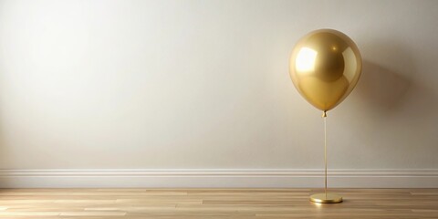 Poster - A single gold balloon stands elegantly in a minimalist room