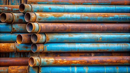 Wall Mural - Stack of Rusted and Patinated Metal Pipes Showing Layers of Corrosion and Color