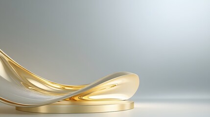 Wall Mural - A gold podium with elegant curves, standing against a soft light-gray background