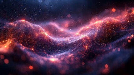 Wall Mural - glowing particles form abstract wavy landscape