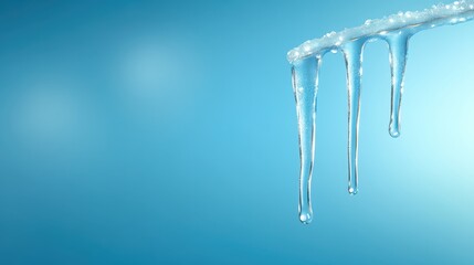 Wall Mural - Magnificent icicle, glimmering ice formation against serene blue background 