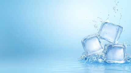 Wall Mural - ice cubes splashing into refreshing blue water, cool summer drink image