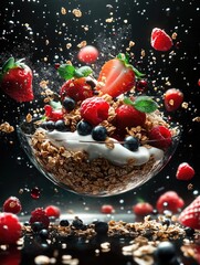 Canvas Print - Granola with Berries and Yogurt