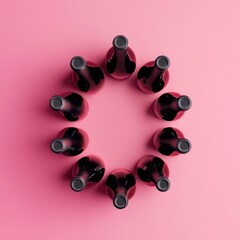 Wall Mural - Wine Bottles Circle Pink Background