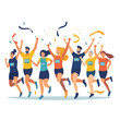 © CozyCollect - Joyful marathon finish celebration outdoor park illustration wide angle view victory atmosphere runners triumph