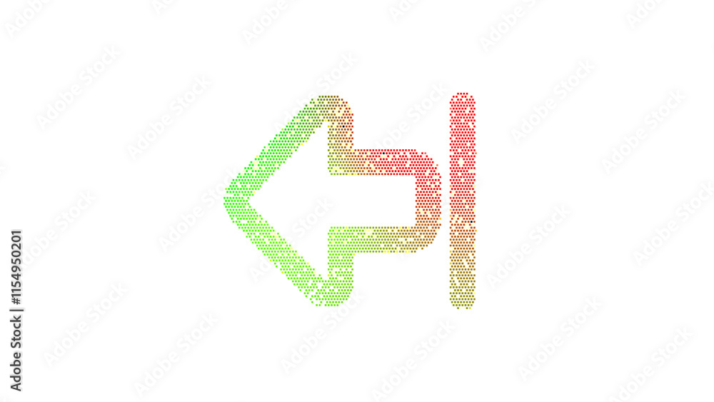 Icon arrow from right is made up of LED square shapes. There are bright ...