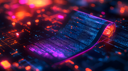 Neon Code Scroll  Digital Data Stream  Software Development