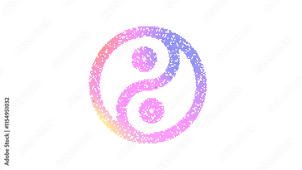 Ying Shape Icon yin yang is made up of LED square shapes. There are bright diodes ...