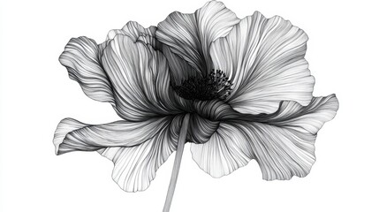 Wall Mural - black line art of a blooming rose, its intricate details drawn in one continuous stroke on white.