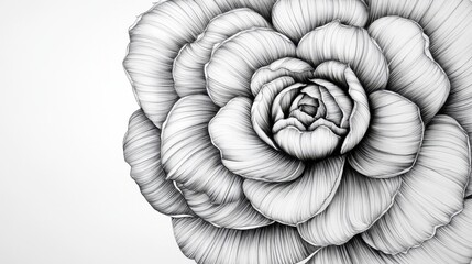 Wall Mural - black line art of a blooming rose, its intricate details drawn in one continuous stroke on white.