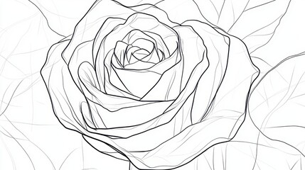 Wall Mural - black line art of a rose in full bloom, drawn in a flowing, uninterrupted stroke on a white backgrou